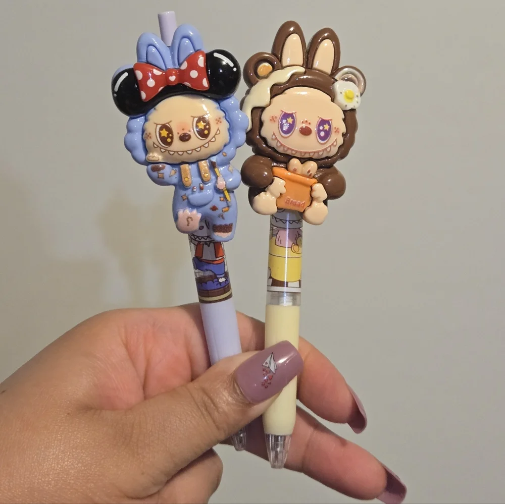 2 Cute Labubu Pens - Blue and Brown